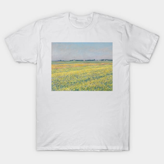 The Plain of Gennevilliers, Yellow Fields by Gustave Caillebotte T-Shirt by Classic Art Stall